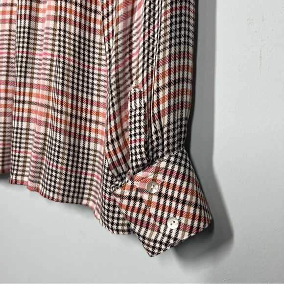 J.Jill Plaid Ruffle Blouse Womens M Fall Autumn Orange Pink  Button Up 100324 - Picture 5 of 8